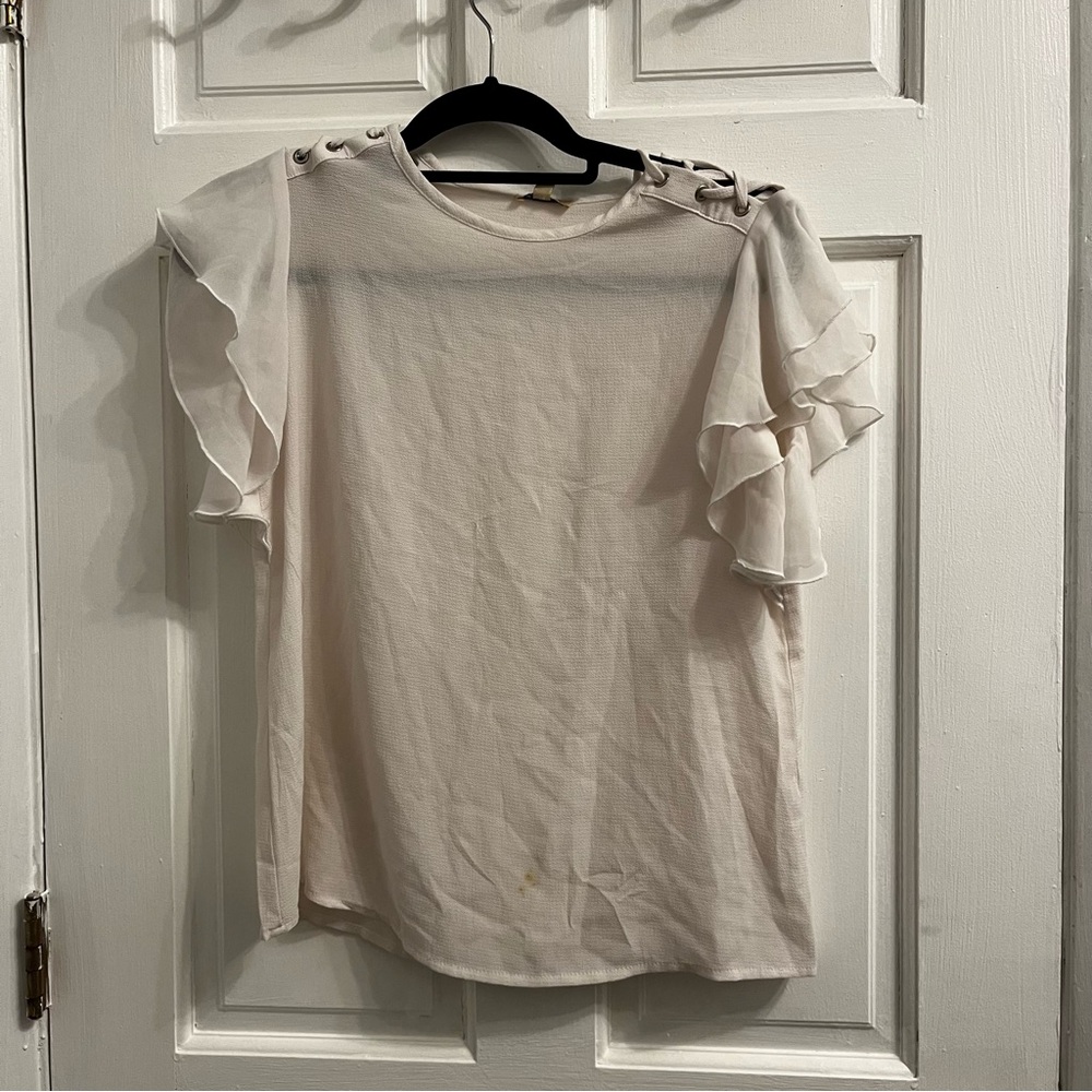 lily white light pink slightly shear top with ties on top